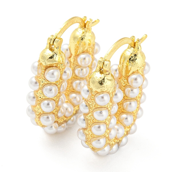 

PandaHall Rack Plating Brass Oval Hoop Earrings with Plastic Pearl Beaded, Lead Free & Cadmium Free, Real 18K Gold Plated, 26x6.5mm Brass...