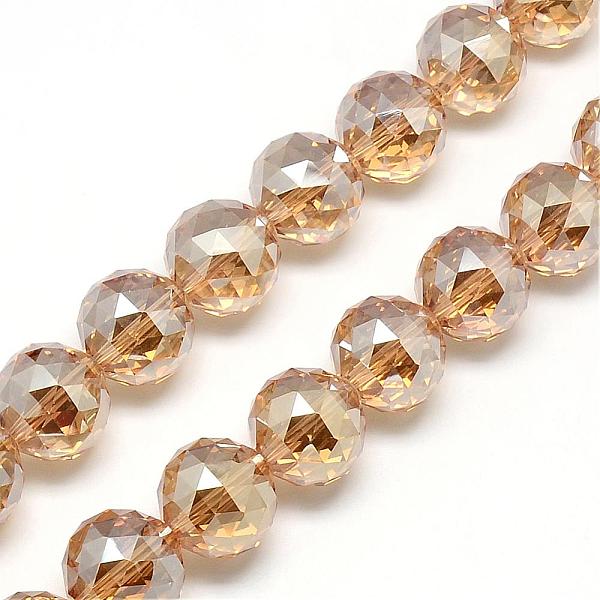 

PandaHall Electroplate Glass Bead Strands, Faceted, Round, PeachPuff, 15~16x16mm, Hole: 2mm, about 50pcs/strand, 30 inch Glass Round Brown