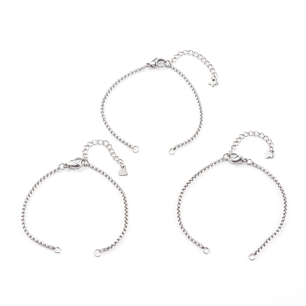 

PandaHall 304 Stainless Steel Box Chain Bracelet Making Sets, with Lobster Claw Clasps, Stainless Steel Color, 6-1/2 inch(16.5cm), 3pcs/set...