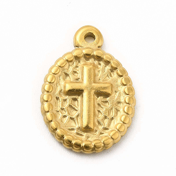 

PandaHall 304 Stainless Steel Pendants, Oval with Cross Charms, Golden, 18x12.5x2mm, Hole: 1.4mm 304 Stainless Steel Oval