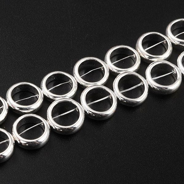 PandaHall Non-magnetic Synthetic Hematite Beads Strands, Galvanic Plating(Color Retention for 1 Year), Ring, Silver Plated, 10x3mm, Hole...