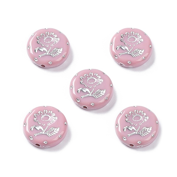 

PandaHall Opaque Acrylic Beads, Metal Enlaced, Flat Round with Flower Pattern, Flamingo, 17.5~18x5~5.5mm, Hole: 1.8mm, about 399pcs/500g..., Pink
