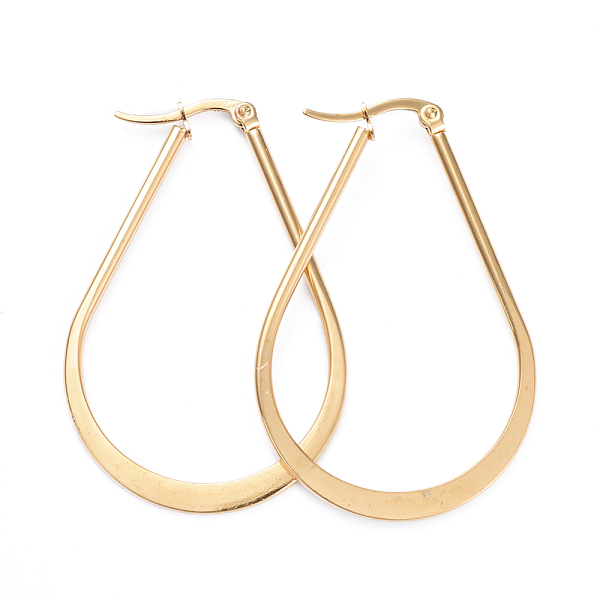 

PandaHall 201 Stainless Steel Hoop Earrings, with 304 Stainless Steel Pins, Flat Teardrop, Golden, 48.5x32x1~2mm, Pin: 1x0.7mm 304 Stainless...