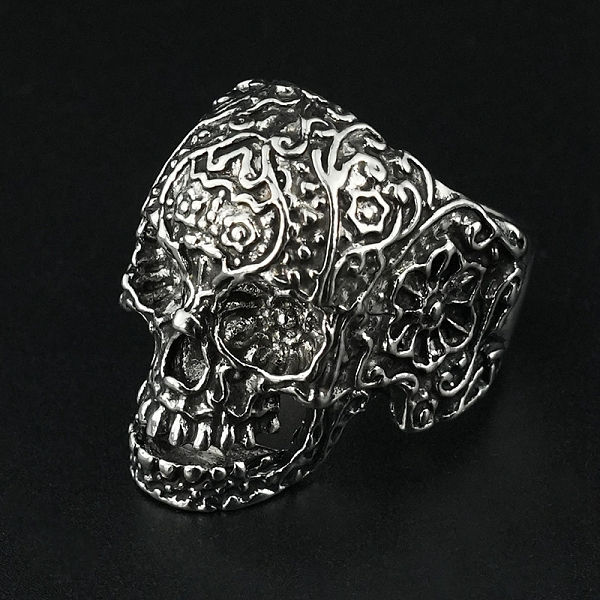 

PandaHall Alloy Rings, Skull, Antique Silver, US Size 8 1/2(18.5mm) Alloy+Rhinestone Skull