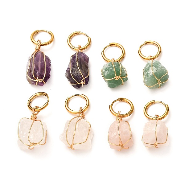 

PandaHall Copper Wire Wrapped Natural Gemstone Dangle Earrings for Women, 304 Stainless Steel Huggie Hoop Earrings, 30mm, Pin: 1mm Mixed...