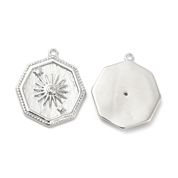

PandaHall Brass with Micro Pave Clear Cubic Zirconia Pendants, Ocatgon with Sun Charm, Real Platinum Plated, 21x18x2mm, Hole: 1.2mm...