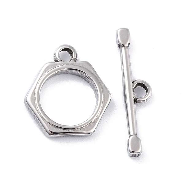 PandaHall 304 Stainless Steel Toggle Clasps, Tibetan Style, Antique Silver, Hexagon: 17.5x16x2.5mm, Hole: 2mm, Bar: 5.5x24x2.5mm, Hole: 2mm...