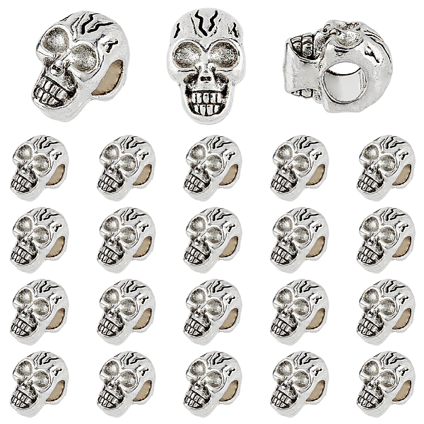 

PandaHall DICOSMETIC 50Pcs Skull Alloy European Beads, Large Hole Beads, Antique Silver, 12x8x9mm, Hole: 5mm Alloy Skull