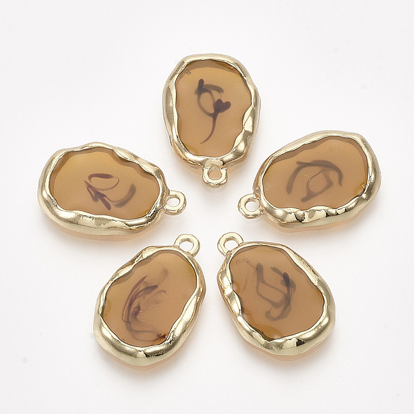 

PandaHall Epoxy Resin Pendants, with Alloy Findings, Oval, Edge Golden Plated, Goldenrod, 22x14.5x3mm, Hole: 1.8mm Alloy+Epoxy Resin Oval..., Gold