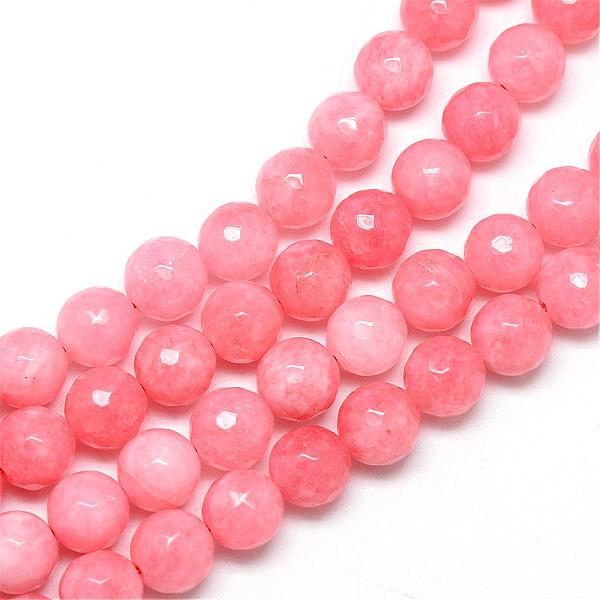 

PandaHall Natural White Jade Bead Strands, Dyed, Faceted, Round, Light Coral, 8~9mm, Hole: 1mm, about 46pcs/strand, 14.76~14.96 inch..., Red