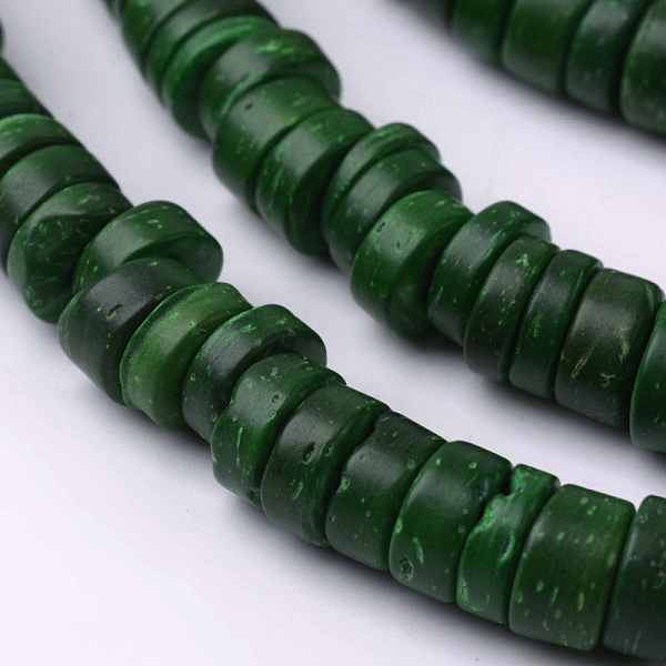 

PandaHall Dyed Natural Coconut Disc Bead Strands, Green, 9x2~6mm, Hole: 3mm, about 108pcs/strand, 15.7 inch Coconut Disc Green