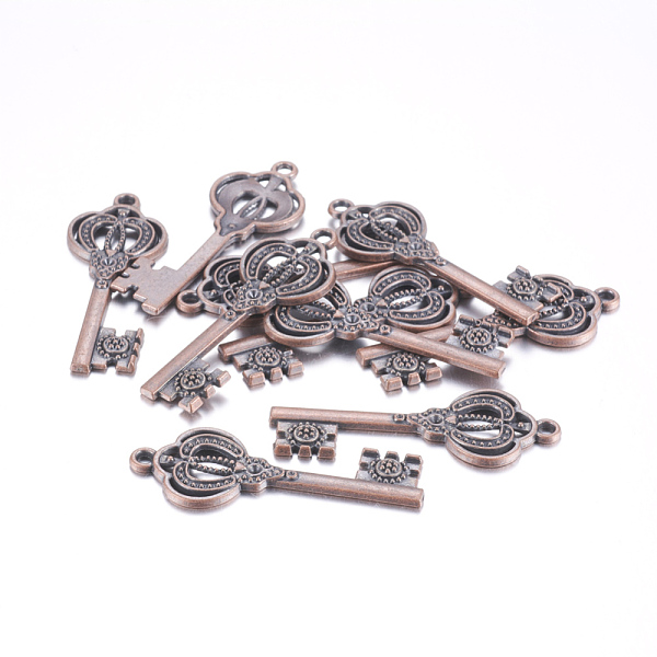 PandaHall Tibetan Style Pendant Rhinestone Settings, Key, Cadmium Free & Nickel Free & Lead Free, Red Copper, 44x16x2mm, Hole: 2mm, Fit for...