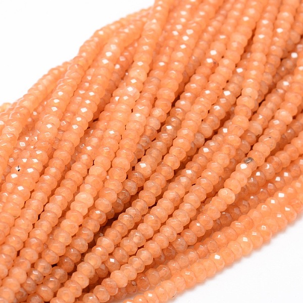 

PandaHall Dyed Natural Malaysia Jade Rondelle Beads Strands, Faceted, Dark Orange, 4x2~3mm, Hole: 1mm, about 115pcs/strand, 14 inch Malaysia...