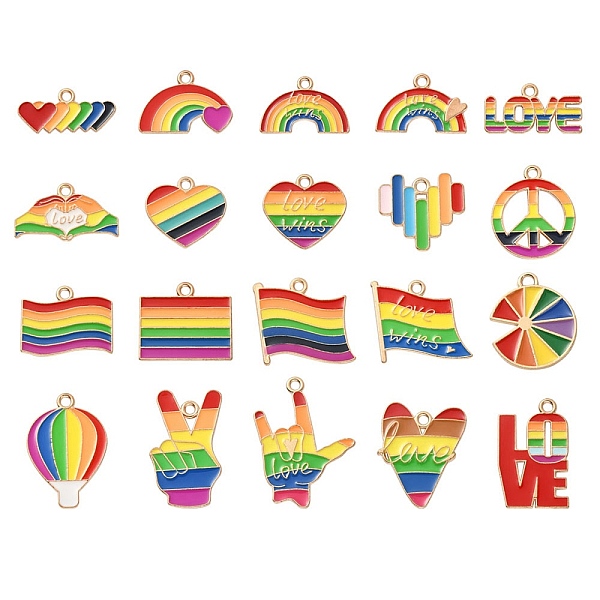 

PandaHall 20Pcs 20 Style Pride Rainbow Color Alloy Enamel Pendants, Mixed Shapes, Light Gold, Colorful, 13~28.5x15~22.5x1~1.5mm, Hole...