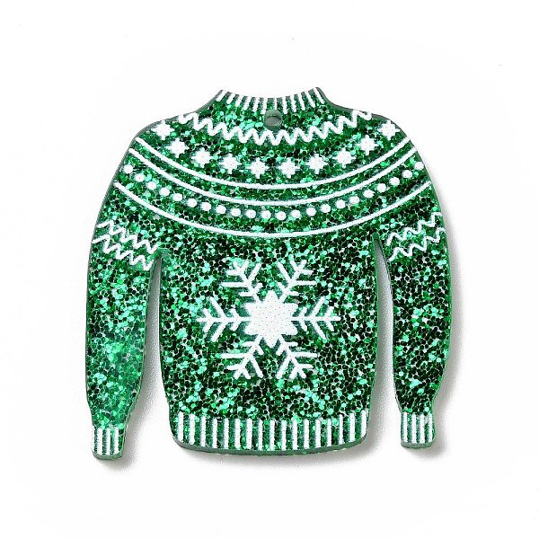 

PandaHall Printed Acrylic Pendants, with Glitter Sequins, for Christmas, Clothes with Snowflake Charm, Green, 37x35x2mm, Hole: 1.6mm Acrylic...