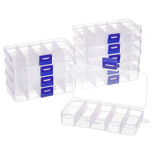 PandaHall 10 Pcs 10 Grids Plastic Organizer Box, Clear Plastic Jewelry Dividers Box Organizer Mini Tackle Boxes Jewelry Storage Container...