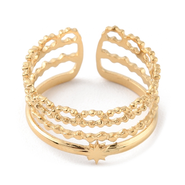 

PandaHall 304 Stainless Steel Multi Line Open Cuff Rings, Real 14K Gold Plated, US Size 8 1/2(18.5mm) 304 Stainless Steel