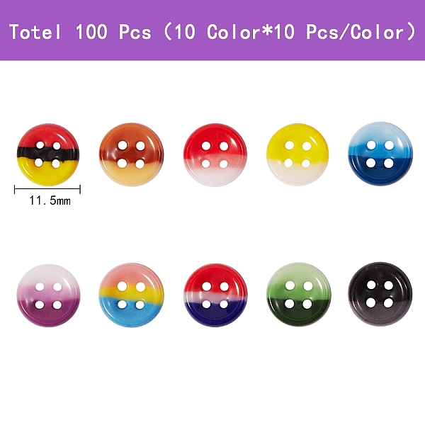 100 Stück 10 Farben 4-Loch Handgefertigte Bunte Malerei-Nähknöpfe