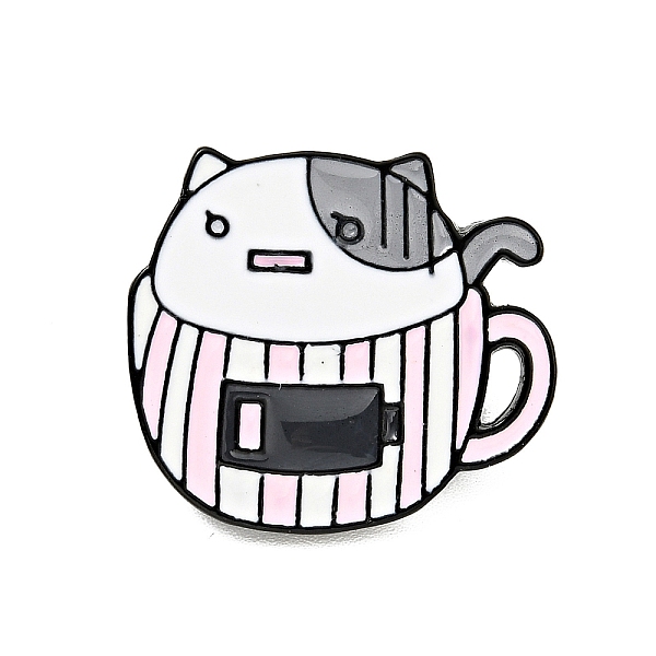 

PandaHall Coffee Cup Cat Enamel Pin, Electrophoresis Black Plated Alloy Badge for Backpack Clothes, Gray, 21.5x24x2mm Alloy+Enamel Gray