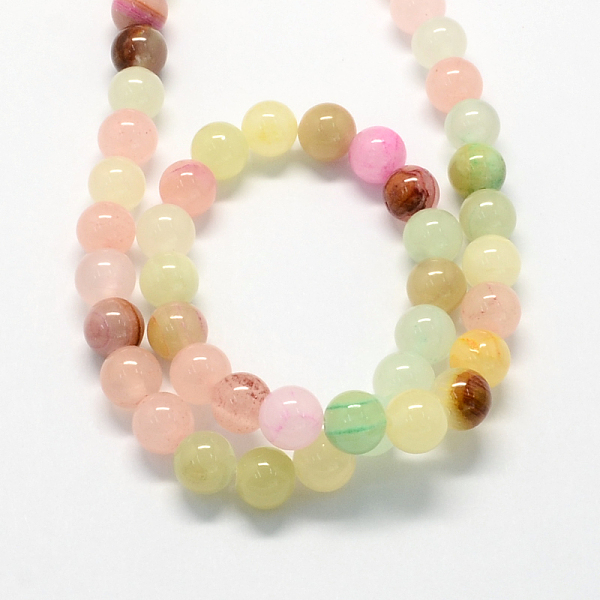 

PandaHall Natural Dyed Green Jade Gemstone Bead Strands, Round, Colorful, 8mm, Hole: 1mm, about 50pcs/strand, 15.7 inch Green Jade Round