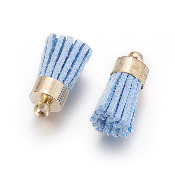 

PandaHall Suede Cord Tassel Pendants, with Brass Findings, Golden, Sky Blue, 16~19x7mm, Hole: 1mm Faux Suede Blue