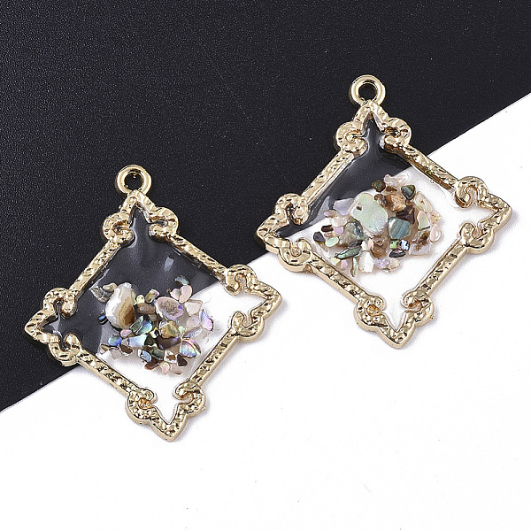 

PandaHall Epoxy Resin Pendants, with Shell and Light Gold Plated Alloy Open Back Bezel, Rhombus, Clear, 33.5x30.5x2mm, Hole: 1.6mm, Side...