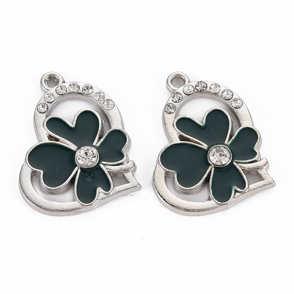 

PandaHall Alloy Pendants, with Enamel and Rhinestone, Platinum, Heart with Flower, Dark Green, 20x24x3mm, Hole: 1.4mm Alloy...