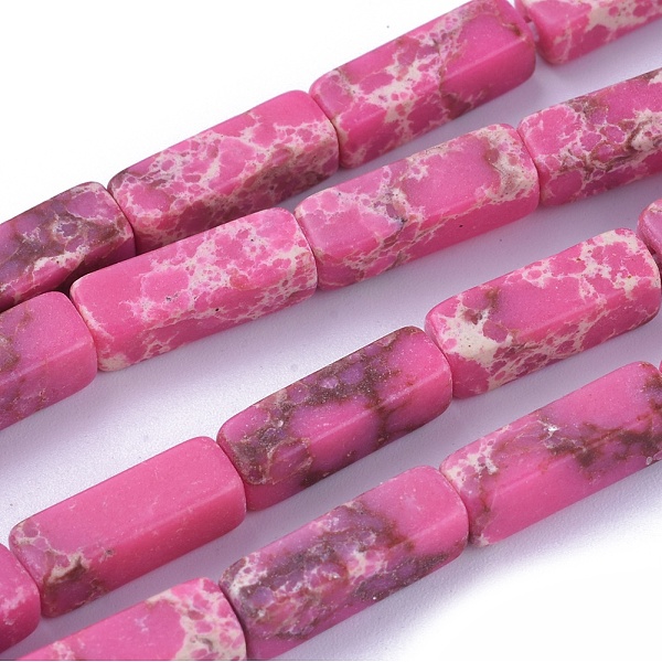

PandaHall Synthetic Imperial Jasper Beads Strands, Dyed, Cuboid, Deep Pink, 12~13.5x4~4.5mm, Hole: 0.8mm, about 29pcs/strand, 14.96...