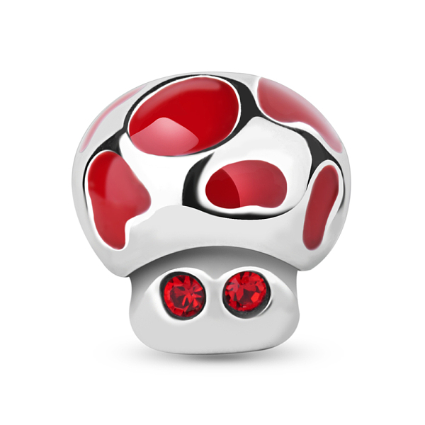 

PandaHall TINYSAND Mushroom Rhodium Plated 925 Sterling Silver Cubic Zirconia Enamel European Large Hole Beads, Platinum...