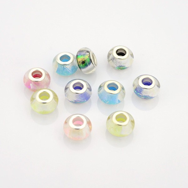 

PandaHall Large Hole Rondelle Resin European Beads, with Silver Color Plated Brass Cores, Mixed Color, 14x9mm, Hole: 5mm Resin+Brass Core..., Multicolor