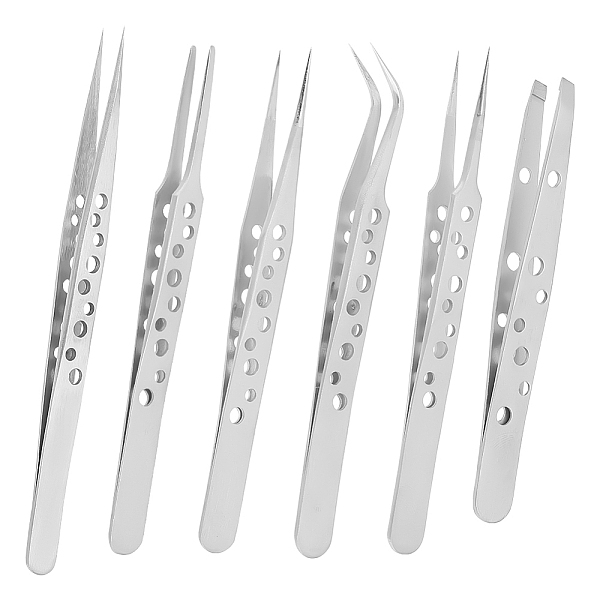 PandaHall UNICRAFTALE 6Pcs 6 Styles Stainless Steel Pointed Craft Tweezer Straight Jewelry Tweezer Beading Tweezers Fine Tip Tweezers for...