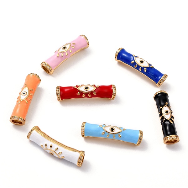 

PandaHall Brass Micro Pave Clear & Black Cubic Zirconia Beads, with Enamel, Long-Lasting Plated, Column with Evil Eye, Real 18K Gold Plated..., Multicolor