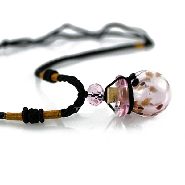 Lampwork Round Perfume Bottle Pendant Necklace With Polyester Cord For Women And Plastic Dropper