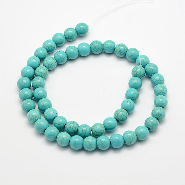 

PandaHall Synthetic Turquoise Beads Strands, Dyed, Round, Turquoise, 10x9~9.5mm, Hole: 1mm, about 41pcs/strand, 14.5 inch(37cm) Synthetic..., Green