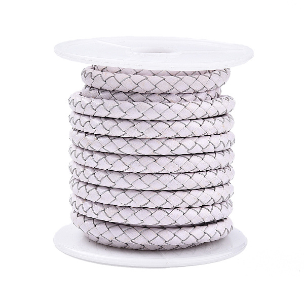 

PandaHall Braided Cowhide Leather Cord, Leather Rope String for Bracelets, White, 6mm, about 3.82 yards(3.5m)/roll Leather Round White
