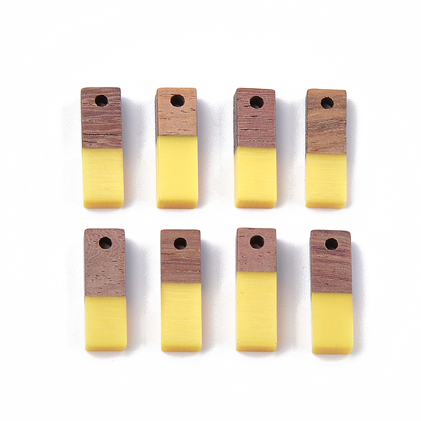 

PandaHall Resin & Wood Pendants, Rectangle, Gold, 17x5.5x3~3.5mm, Hole: 1.5mm Resin+Wood Rectangle Gold