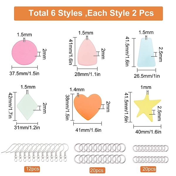 

PandaHall SUNNYCLUE DIY 6Pairs Solid Color Earring Making Kits, Including 6 Colors Translucent Cellulose Acetate(Resin) Pendants, Brass..., Multicolor