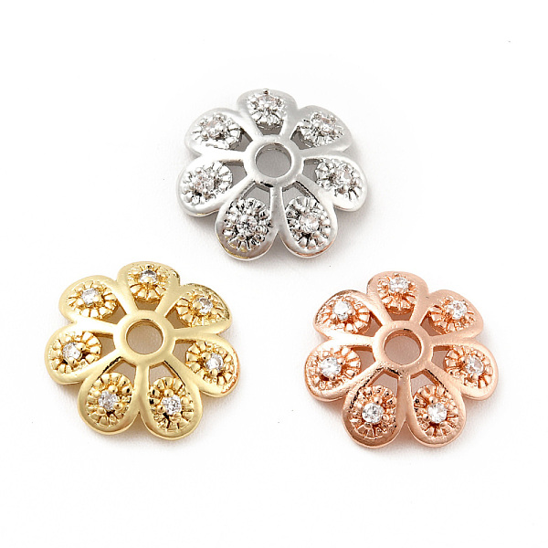 

PandaHall Brass Micro Pave Clear Cubic Zirconia Bead Caps, Cadmium Free & Lead Free, Multi-Petal, Flower, Mixed Color, 12x3mm, Hole: 2mm...
