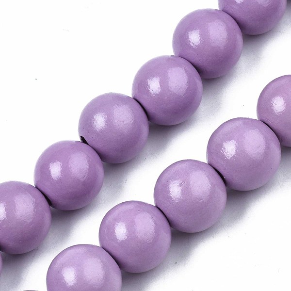 

PandaHall Spray Painted Natural Wood Beads Strands, Round, Lilac, 15~16x14~15mm, Hole: 3~4mm, about 25pcs/strand, 14.17 inch~14.45 inch..., Purple