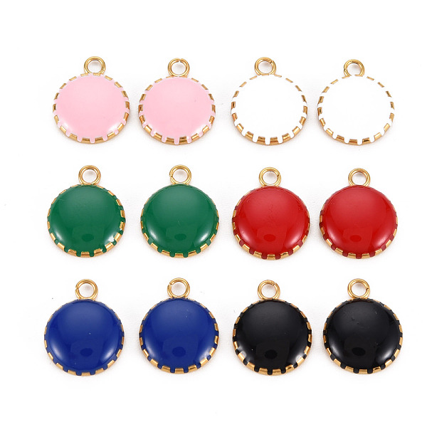 

PandaHall 304 Stainless Steel Enamel Charms, Ion Plating(IP), Golden, Flat Round, Mixed Color, 13.5x10.5x3mm, Hole: 1.6mm Stainless..., Multicolor