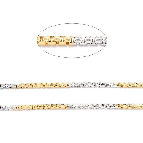 

PandaHall Ion Plating(IP) 304 Stainless Steel Box Chains, with Spool, Unwelded, Golden & Stainless Steel Color, 2.2x2.4x1.3mm, about...