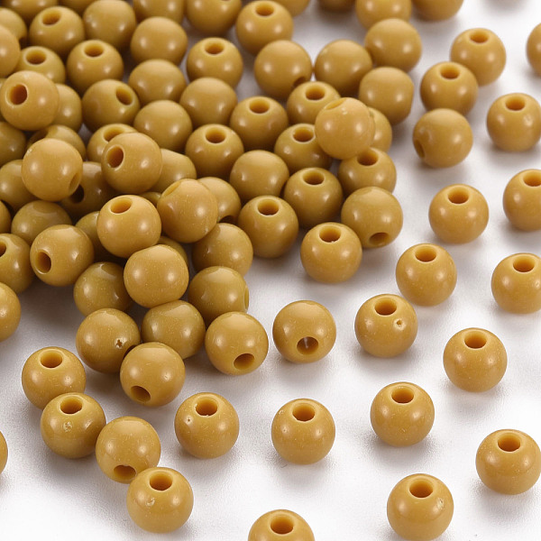 

PandaHall Opaque Acrylic Beads, Round, Dark Goldenrod, 6x5mm, Hole: 1.8mm, about 4400pcs/500g Acrylic Round
