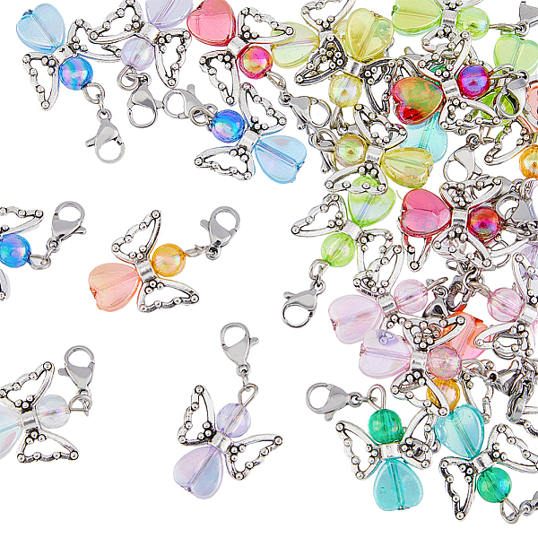 

PandaHall SUPERFINDINGS 36pcs Angel Wing Charm Colorful Fairy Dangle Pendants Acrylic Heart Beads Charms with Lobster Clasps for DIY Jewelry..., Multicolor