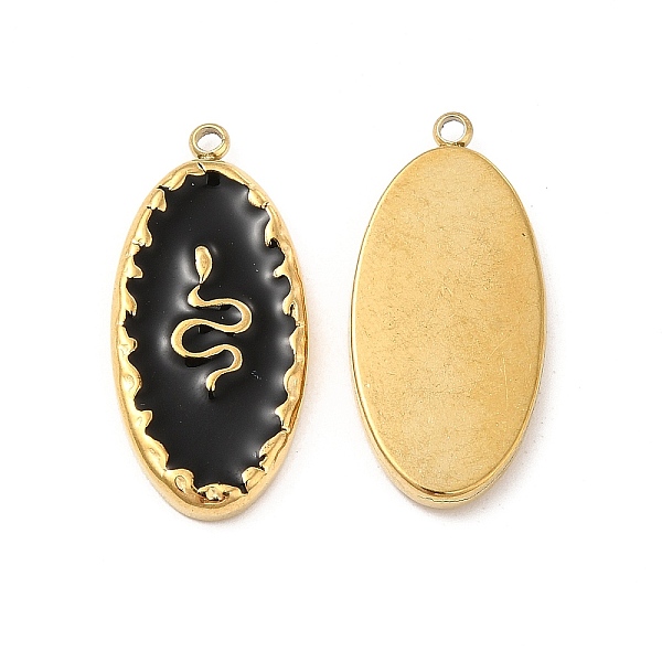 

PandaHall Vacuum Plating 201 Stainless Steel Enamel Pendants, Real 18K Gold Plated, Oval with Snake Pattern Charm, Black, 24.5x11.5x2.5mm...