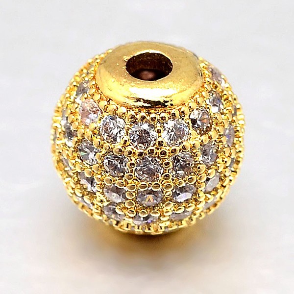 

PandaHall Round Brass Micro Pave Cubic Zirconia Beads, Clear, Real 18K Gold Plated, 10mm, Hole: 2mm Brass+Cubic Zirconia Round Clear