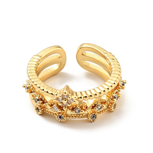 

PandaHall Cubic Zirconia Flower Open Cuff Ring, Real 18K Gold Plated Brass Jewelry for Women, Cadmium Free & Lead Free, Clear, US Size 5 1/2...
