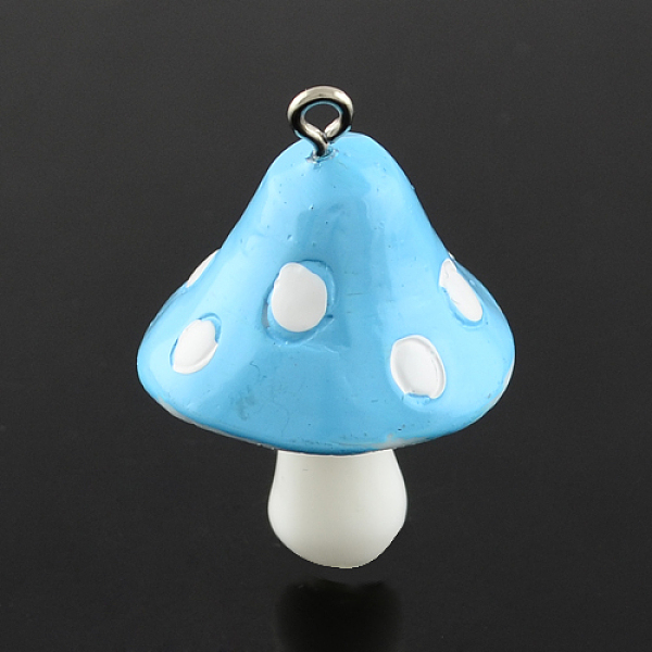 

PandaHall Resin Pendants, Mushroom, Light Sky Blue, 34~36x22~26x22~26mm, Hole: 2mm Resin Vegetables