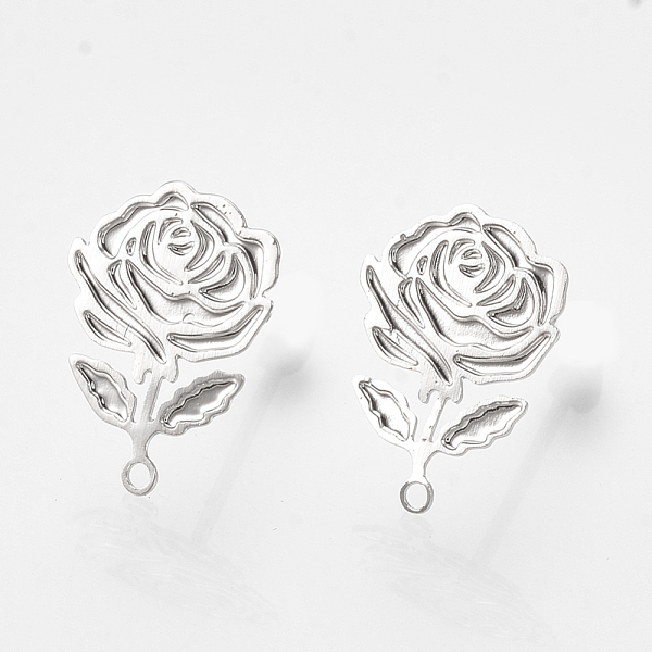 

PandaHall Brass Stud Earring Findings, with Loop, Flower, Nickel Free, Real Platinum Plated, 12x9mm, Hole: 1mm, pin: 0.6mm Brass Flower