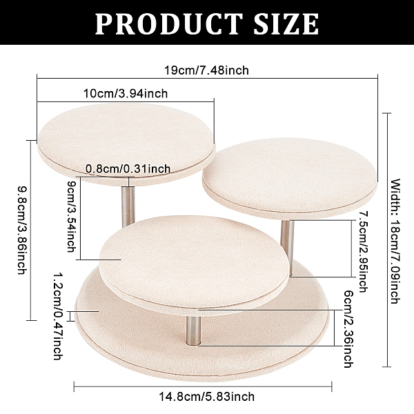 

PandaHall FINGERINSPIRE 3-Tier Beige Round Velvet Jewelry Stand 7.1x7.5x3.9 inch Wood Jewelry Display Risers with 3 Round Platforms(D-4inch)...
