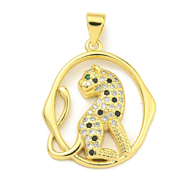 

PandaHall Brass Micro Pave Cubic Zirconia Pendants, Ring with Leopard Charms, Real 18K Gold Plated, 25x21x3mm, Hole: 4x3mm Brass+Cubic..., Clear